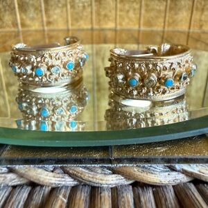 VTG Roder gold, turquoise, and crystal clip earrings hoop